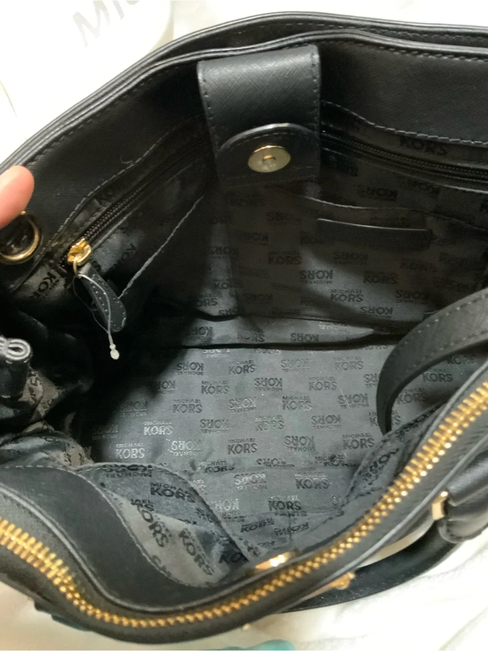 Michael Kors Black Saffiano Leather Satchel with Gold Hardware
